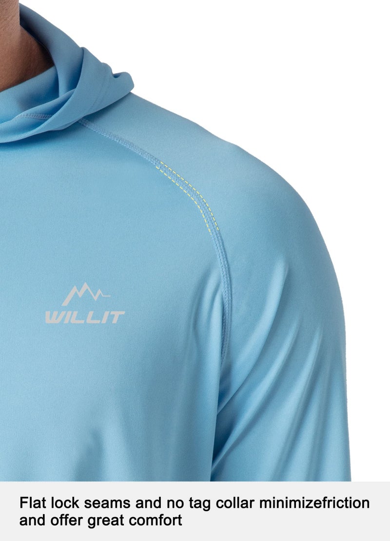 Willit Men's UPF 50+ Sun Protection Hoodie Shirt Long Sleeve Rash Guard Fishing SPF Outdoor UV Shirt Lightweight Pocket Blue L - Image 3